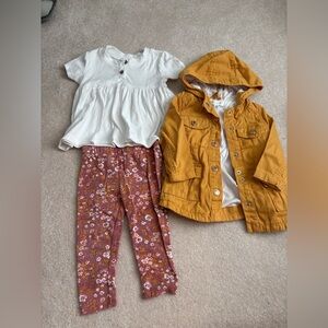 Tahari Girl Cream Top with Mustard Accent leggings and mustard hooded jacket